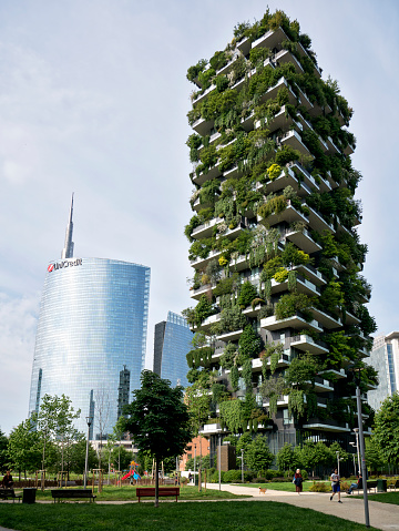 Milano May 25, 2019 - New Residential building in Milan- Vertical Forest in spring
