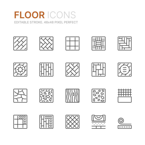 Collection of floor related line icons. 48x48 Pixel Perfect. Editable stroke Collection of floor related line icons. 48x48 Pixel Perfect. Editable stroke concrete symbols stock illustrations