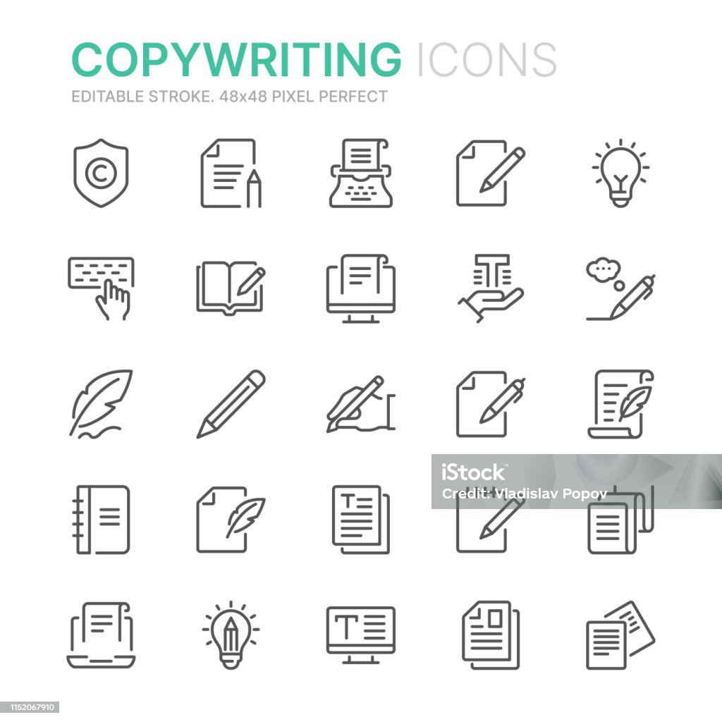 Коллекция иконок строки, связанных с копирайтингом. 48x48 Пиксель Perfect. Редактируемый штрих - Векторная графика Иконка роялти-фри Коллекция иконок строки, связанных с копирайтингом. 48x48 Пиксель Perfect. Редактируемый штрих - Векторная графика Иконка роялти-фри