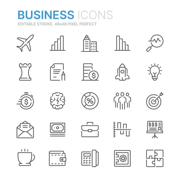 sammlung von business line-icons. 48x48 pixel perfect. bearbeitbare schlaganfälle - currency global communications technology currency symbol stock-grafiken, -clipart, -cartoons und -symbole