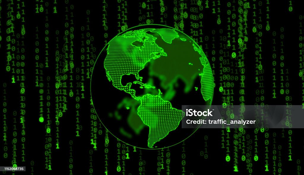 Matrix Code Background And Globe Stock Photo - Download Image Now ...