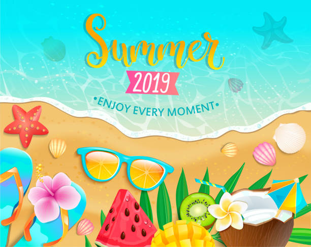 sommer 2019 top-banner. - party hat cocktail time drink stock-grafiken, -clipart, -cartoons und -symbole