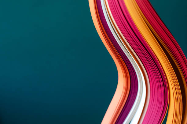 Abstract green background with orange, burgundy and white stripes.