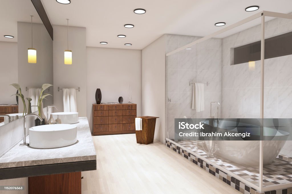 Luxurious Bathroom Luxurious Bathroom ( 3d render ) Bathroom Stock Photo