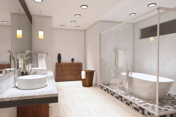 luxurious bathroom - bathroom shower glass contemporary imagens e fotografias de stock
