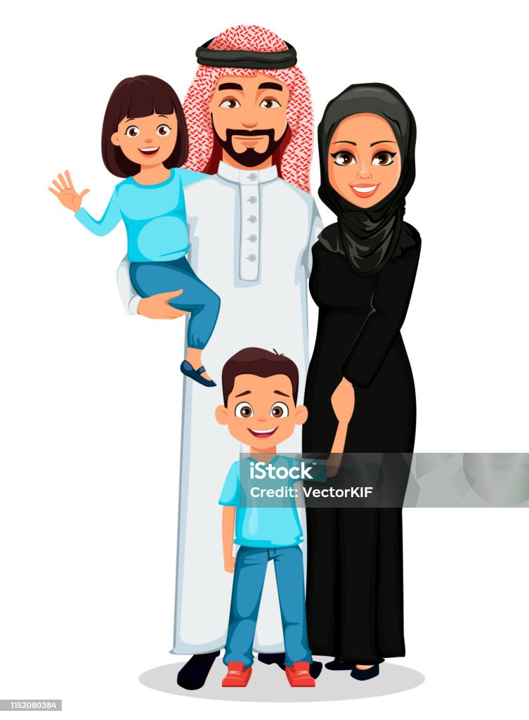 Happy Arab Family Father Mother Son Daughter Stock Illustration - Download  Image Now - Adult, Adults Only, Arab Culture - iStock