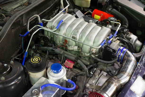 istock Closeup of the old powerful car engine. 1152082219