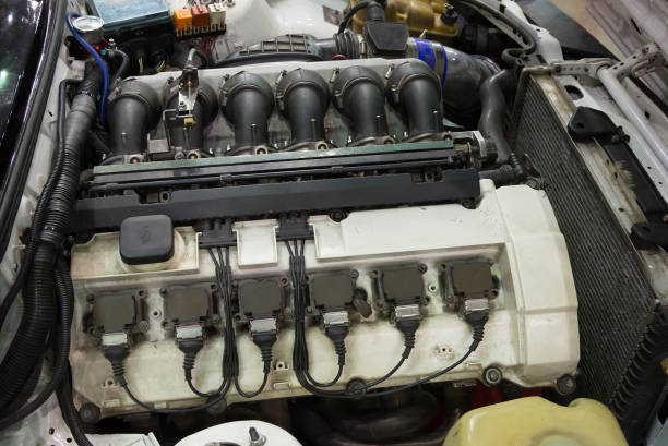 istock Closeup of the old powerful car engine. 1152082234