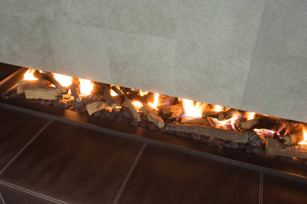 istock Modern and luxury fireplace, close up, modern design 1152085097