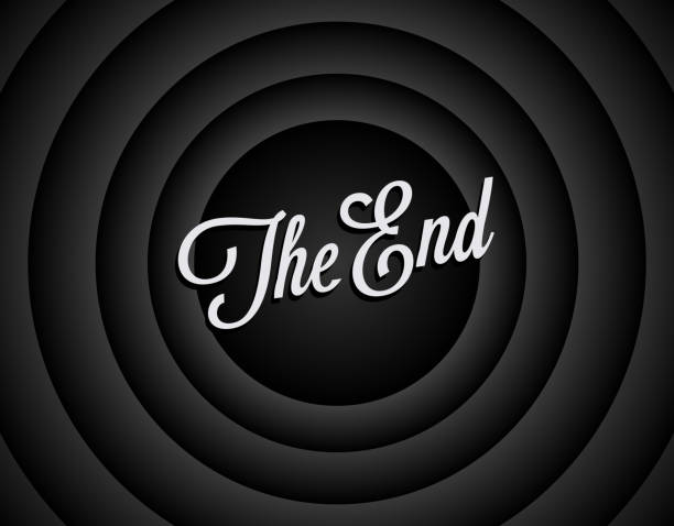 The end black and white screen background. Movie ending screen background. The end of movie or film or video. Vintage styled vector illustration. The end black and white screen background. Movie ending screen background. The end of movie or film or video. Vintage styled vector eps 10 illustration. the end stock illustrations