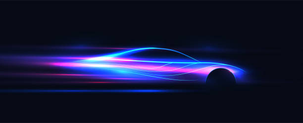 istock Side view neon glowing sport car silhouette. Abstract modern styled vector illustration. 1152086884