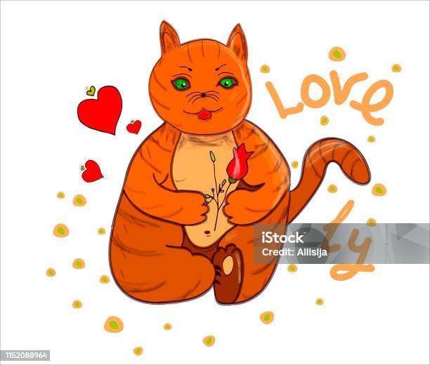 Stylized Cat Cartoon Composition Greeting Card Isolated Print Stock Illustration - Download Image Now