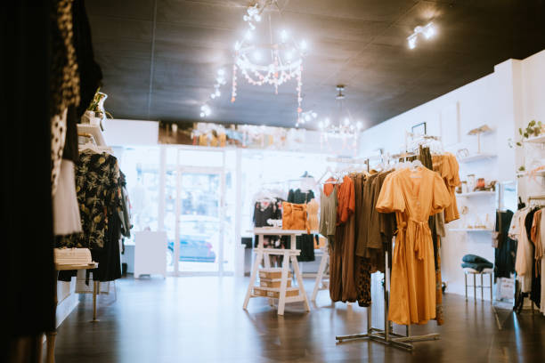 Boutique Clothing Store A fashionable retail clothing store, selling new fashion items. Representing, local, personable, small business. Shot in Seattle, Washington, USA. boutique stock pictures, royalty-free photos & images