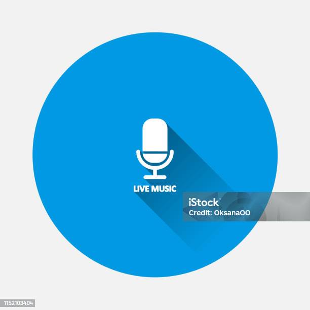 Vector Icon Microphone On Blue Background Flat Image With Long Shadow Stock Illustration - Download Image Now