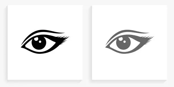 Vector illustration of Eye Black and White Square Icon