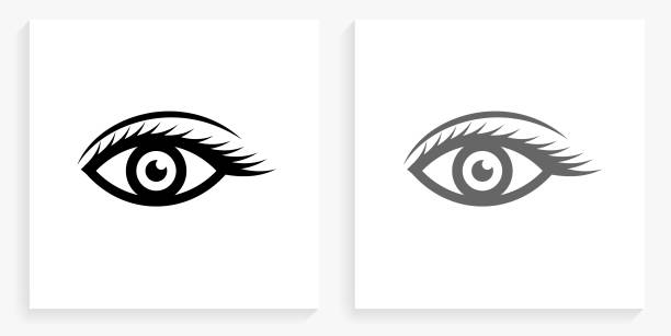 Eye Black and White Square Icon Eye Black and White Square Icon. This 100% royalty free vector illustration is featuring the square button with a drop shadow and the main icon is depicted in black and in grey for a roll-over effect. eyelash stock illustrations