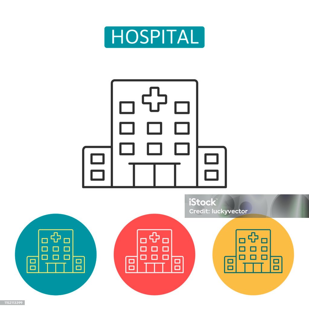 醫院建築輪廓圖示設置。 - 免版稅醫院圖庫向量圖形