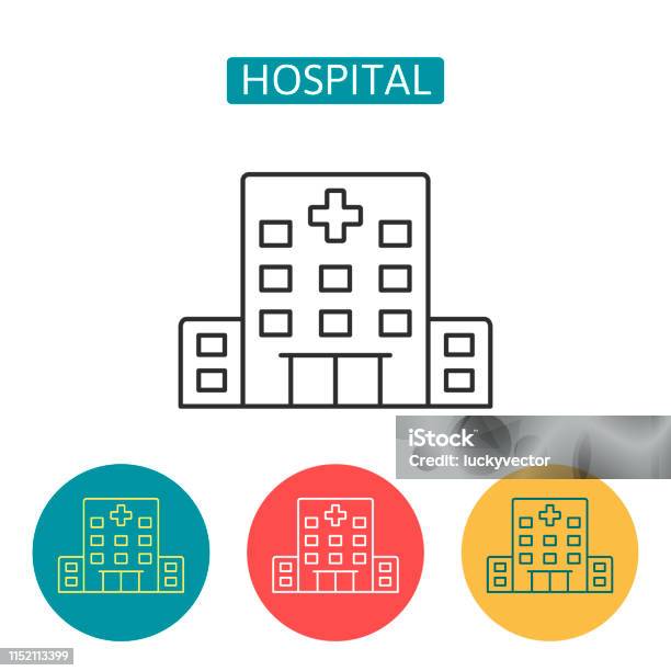醫院建築輪廓圖示設置向量圖形及更多醫院圖片 - 醫院, 圖示, 建築業