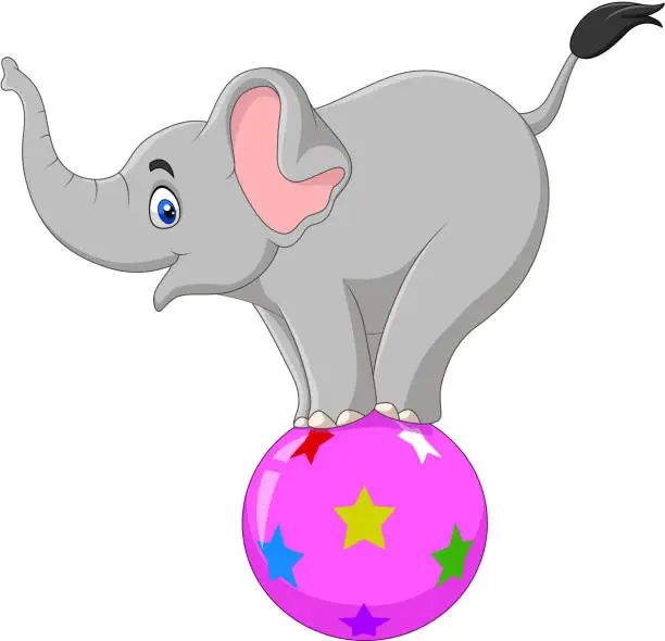 Vector illustration of Cartoon circus elephant standing on a ball