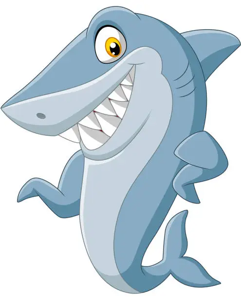 Vector illustration of Cartoon shark waving on white background