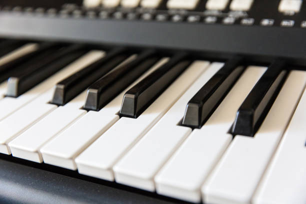 istock Black and white keys close-up, piano, keyboard, accordion 1152116556