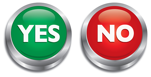 Vector illustration of shiny yes and no push buttons.