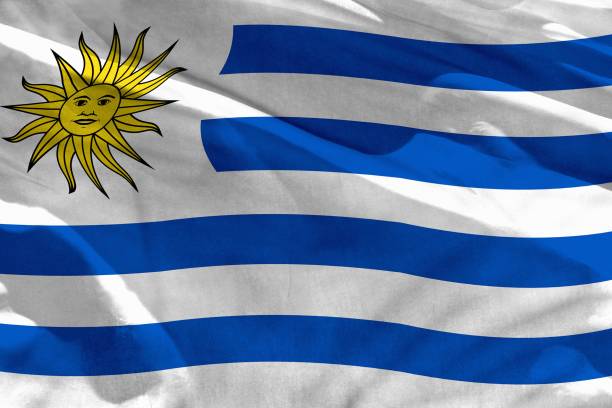 istock Waving Uruguay flag for using as texture or background, the flag is fluttering on the wind 1152119046