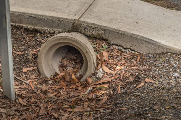 istock Leaves starting to clog a drain pipe, autumn 1152119106