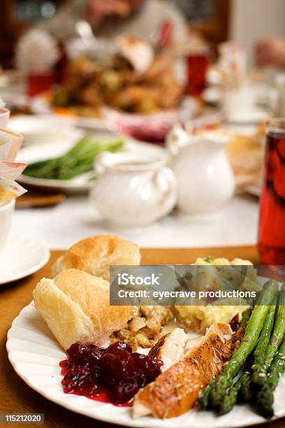 Holiday Celebration Meal Stock Photo - Download Image Now - Asparagus, Baked, Bread