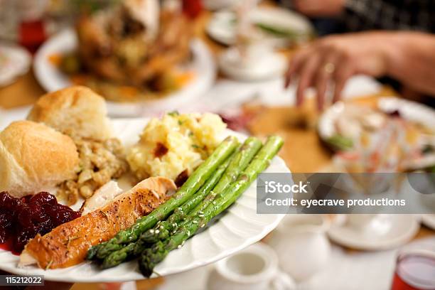 Holiday Celebration Meal Stock Photo - Download Image Now - Meal, Thanksgiving - Holiday, Asparagus
