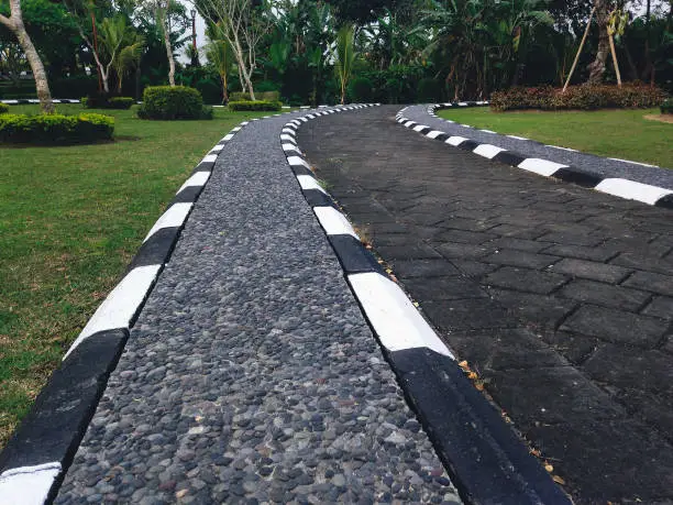 Clean Pedestrian Pathway View In The Parking Lot At Badung, Bali, Indonesia