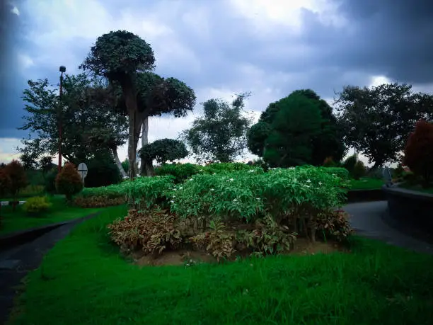 Garden View In The Cloudy Sky In The Afternoon At The Park, Badung, Bali, Indonesia
