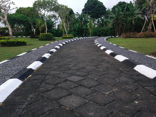 Pedestrian Pathway View At The Park In The Parking Lot At Badung, Bali, Indonesia