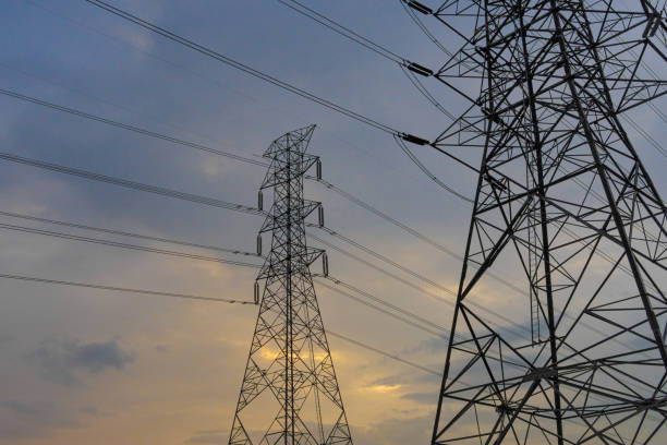 istock Electricity concept. Close up high voltage power lines station. 1152122649