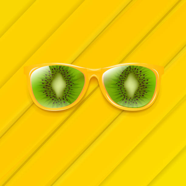 istock Sunglasses With Kiwi And Yellow Background And Line 1152123325