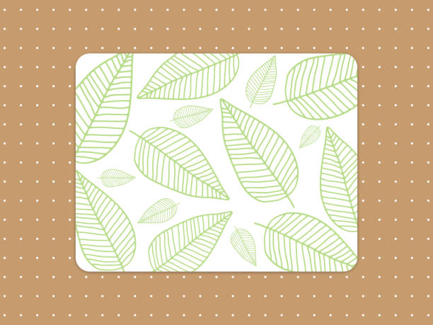 Cute green tree or leaf pattern in white frame on brown with white dot background. Minimal and abstract style look so sweet wallpaper and all design in botanicals idea. Environment and plants concept. Cute green tree or leaf pattern in white frame on brown with white dot background. Minimal and abstract style look so sweet wallpaper and all design in botanicals idea. Environment and plants concept. drawing of the how to draw floral pattern stock illustrations