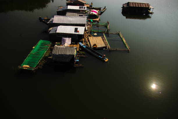 Cai Rang, Vietnam - April 05, 2025: Floating houses on the Mekong River, Vietnam
