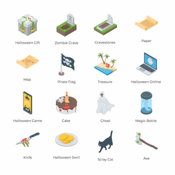 Halloween Isometric Icons Set We are offering scaryHalloween isometric icons pack filled with festive colors. Editable vectors are worthy in assistance field. Grab and download now for free! treasure island map stock illustrations