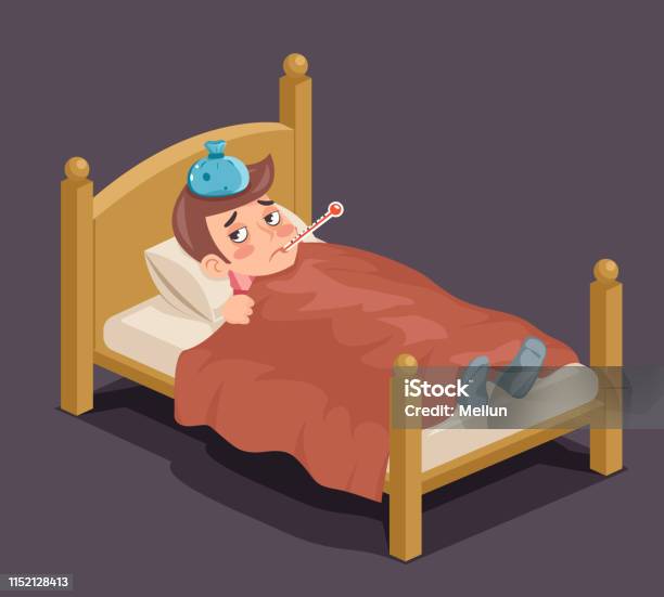 Isometric Lying In Sick Man Bed Ill Cold Flu Disease Illness Virus Cartoon  Character Design Vector Illustration Stock Illustration - Download Image  Now - iStock