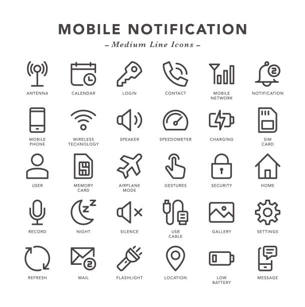 illustrations, cliparts, dessins animés et icônes de notification mobile-icônes de ligne moyenne - power supply audio