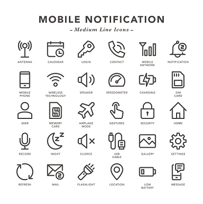 Mobile Notification - Medium Line Icons - Vector EPS 10 File, Pixel Perfect 30 Icons.