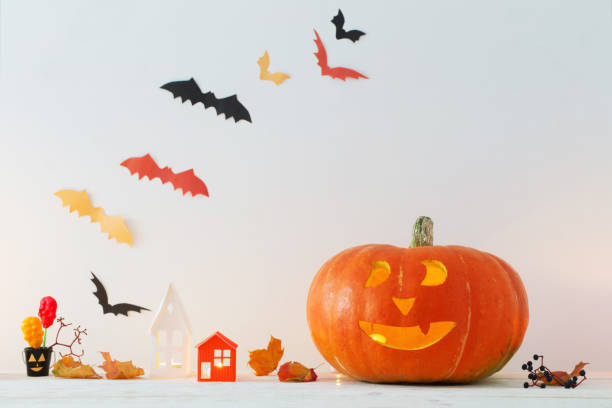 istock Halloween decorations on wooden table 1152133383