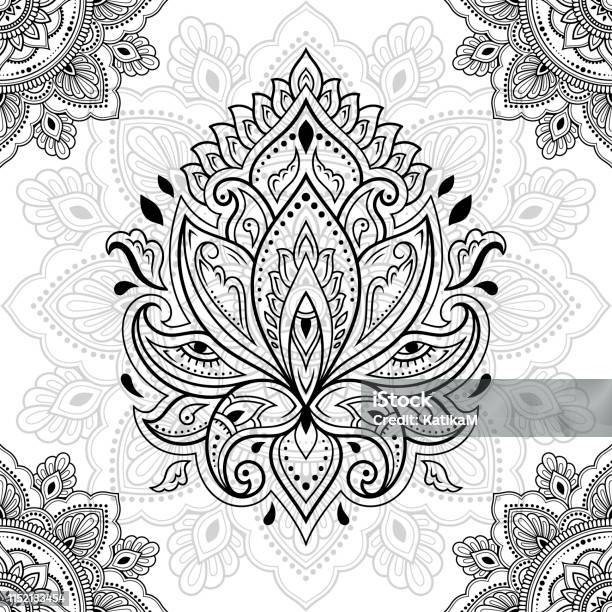 Seamless Decorative Ornament In Ethnic Oriental Style Circular Pattern In Form Of Mandala And Lotus Flower For Henna Mehndi Tattoo Decoration Doodle Outline Hand Draw Vector Illustration Stock Illustration - Download Image Now