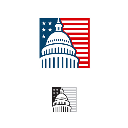Capitol building logo. Government icon. Premium design. Iconic Vector thin line on white background. 
Capitol style symbol. Landmark graphic creative sign.