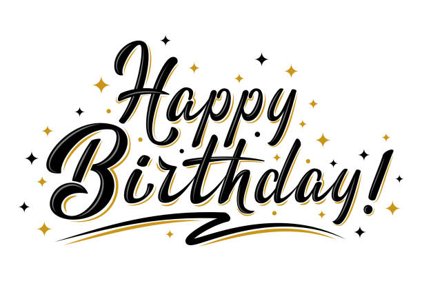 Happy Birthday sign with golden stars Happy Birthday sign. Hand drawn modern brush lettering with golden stars. For holiday design, postcard, party invitation, banner, poster, T-shirt print design. Isolated vector illustration birthday stock illustrations