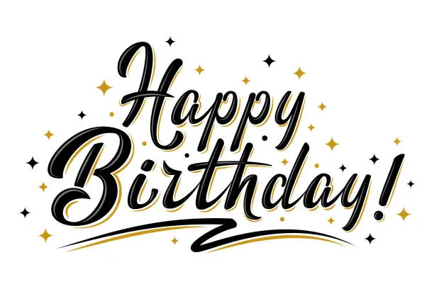 Vector illustration of Happy Birthday sign with golden stars