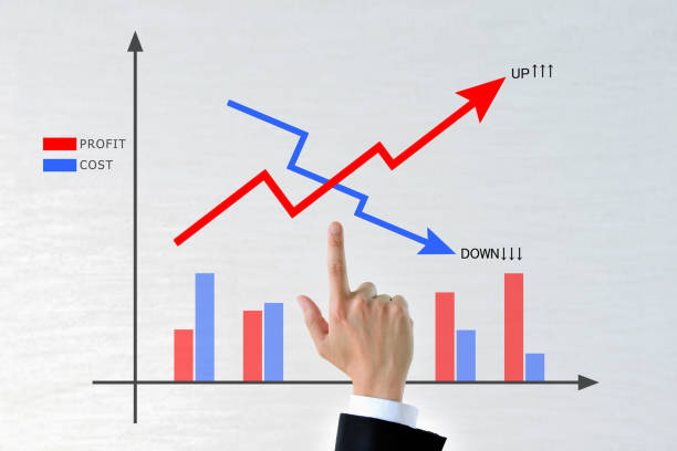 istock Business man's hand with cost and profit graph 1152138128
