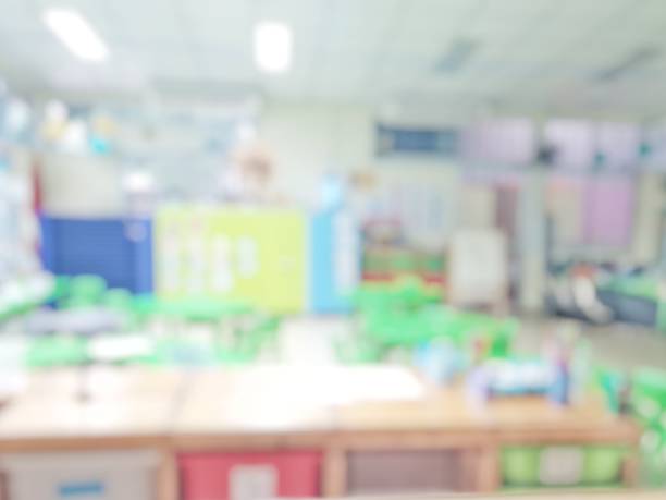 istock School classroom in blur background without young student; Blurry view of elementary class room no kid or teacher with chairs and tables in campus. 1152138968