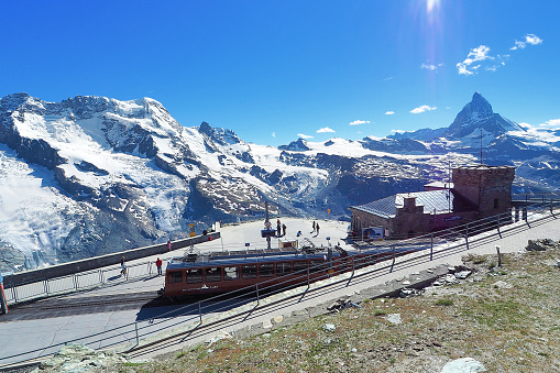 Switzerland - 23 June 2018: last end point train station with Matterhorn peak view in Zermatt Switzerland