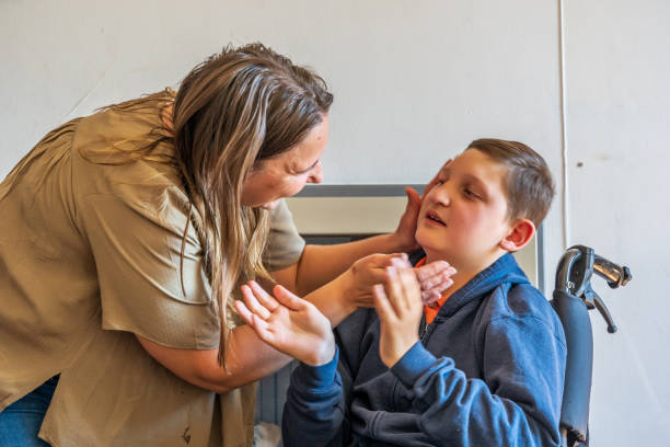 istock Mother with blind 15 year old disabled son 1152139359